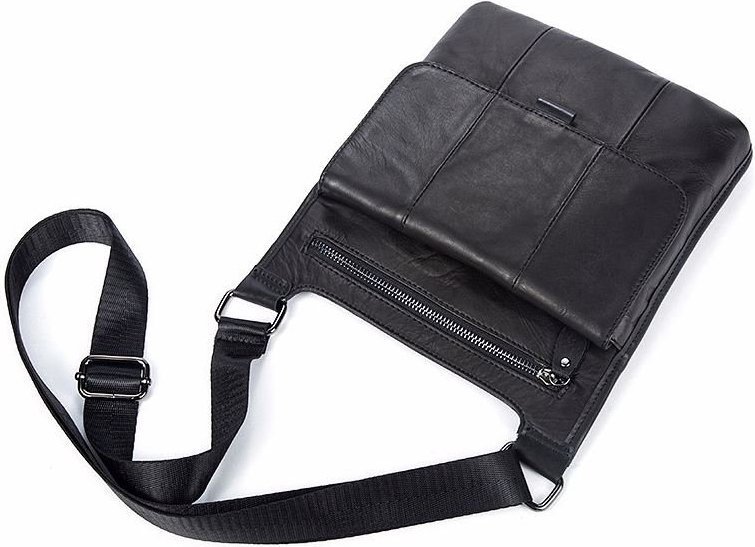 Компактная мужская сумка на плечо черного цвета VINTAGE STYLE (14732)