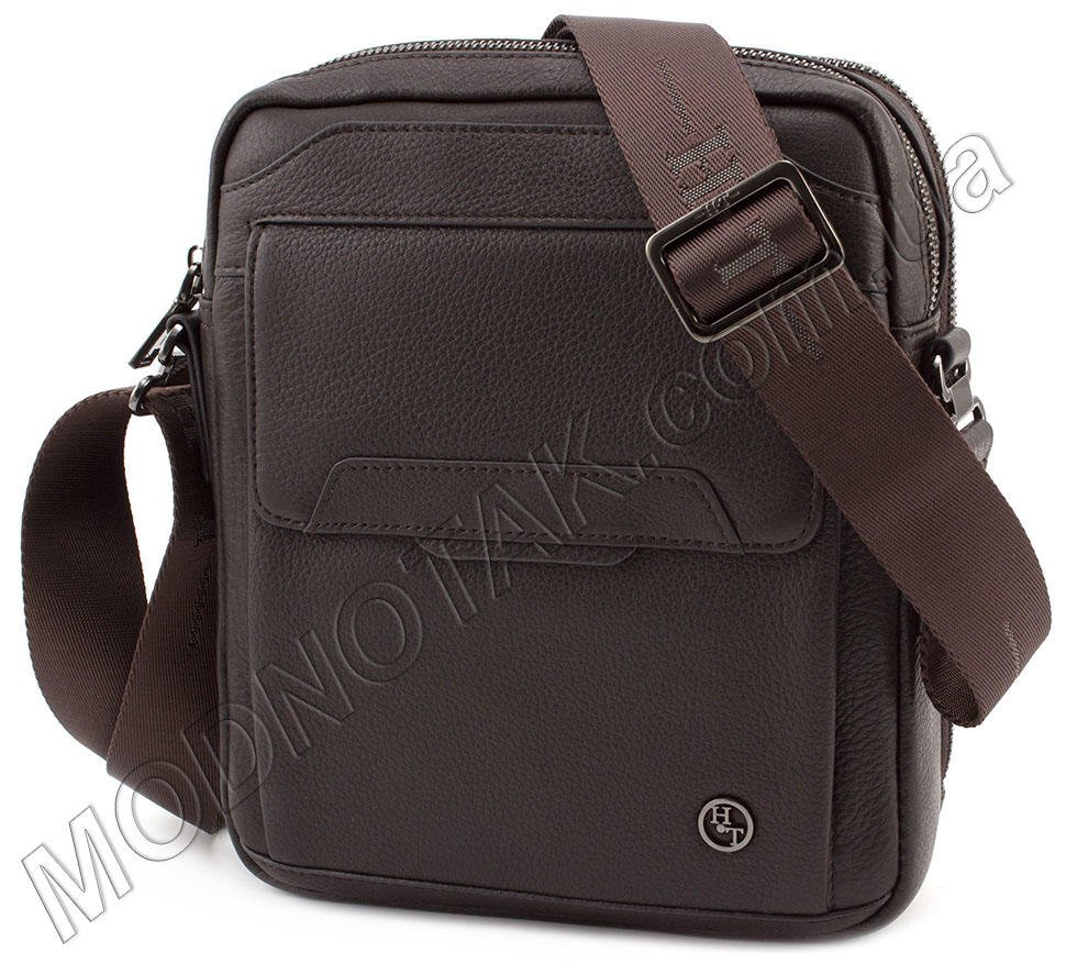 Наплечная коричневая кожаная мужская сумка H.T Leather (12134)