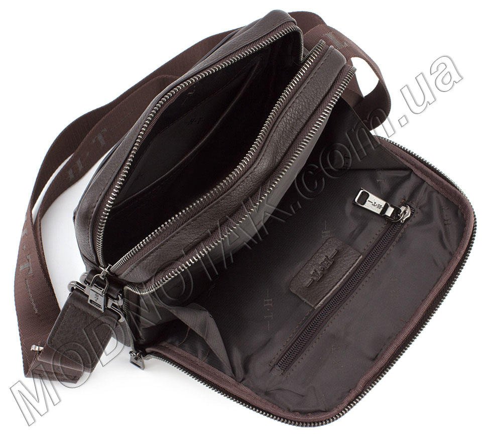 Наплічна коричнева шкіряна чоловіча сумка H.T Leather (12134)