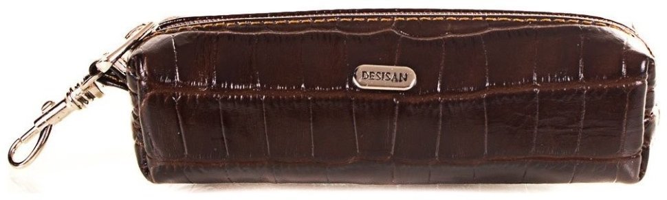 Коричневая ключница из натуральной кожи под крокодила на молнии Desisan 81833 modnotak фото №1