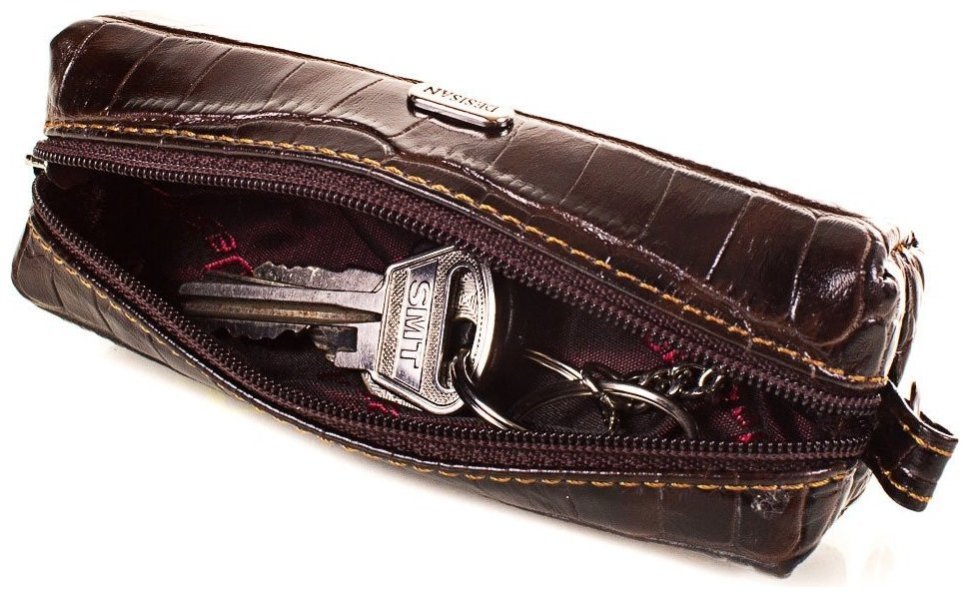 Коричневая ключница из натуральной кожи под крокодила на молнии Desisan 81833 modnotak фото №3