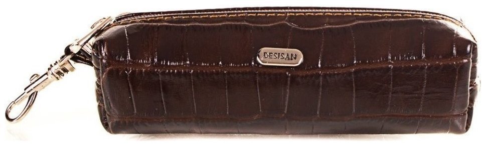 Коричневая ключница из натуральной кожи под крокодила на молнии Desisan 81833 modnotak фото №4