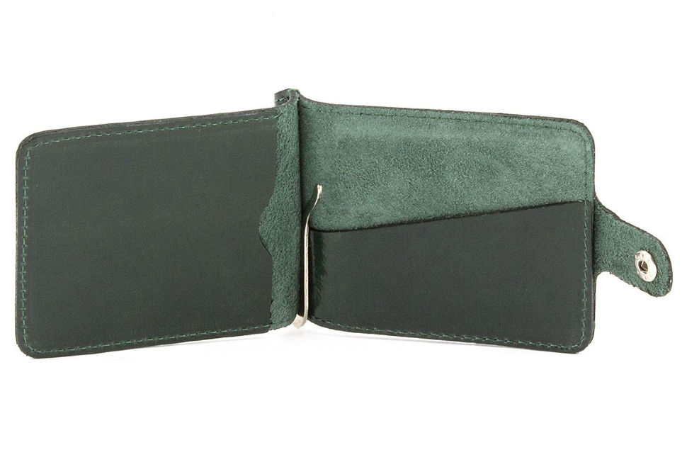 Затиск для грошей зеленого кольору на застібці ST Leather (16870)