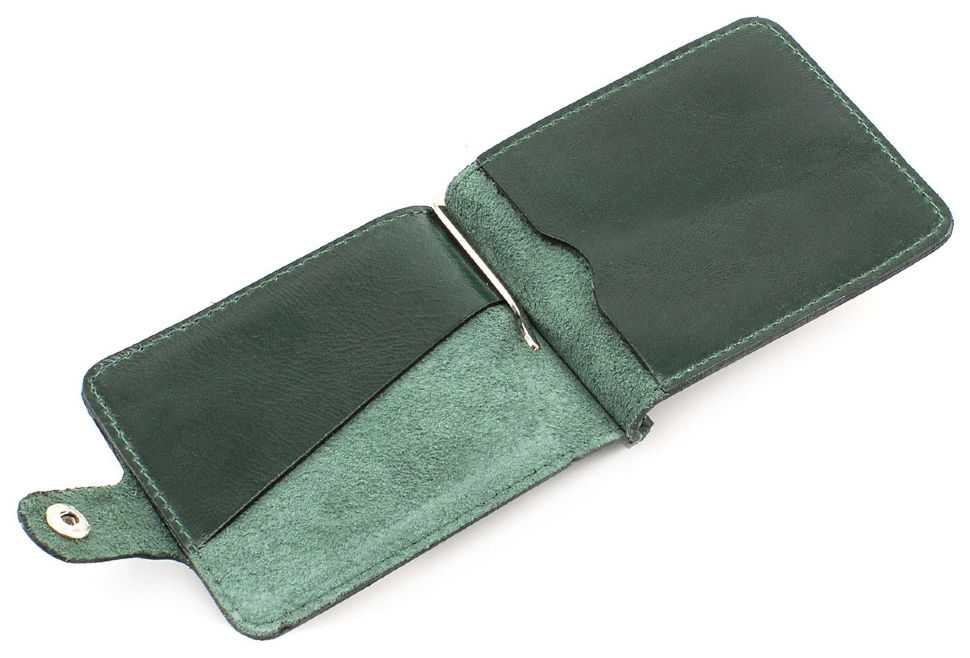 Затиск для грошей зеленого кольору на застібці ST Leather (16870)