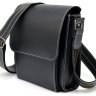 Небольшая мужская черная сумка через плечо из натуральной кожи с белой ниткой TARWA (19951) - 4