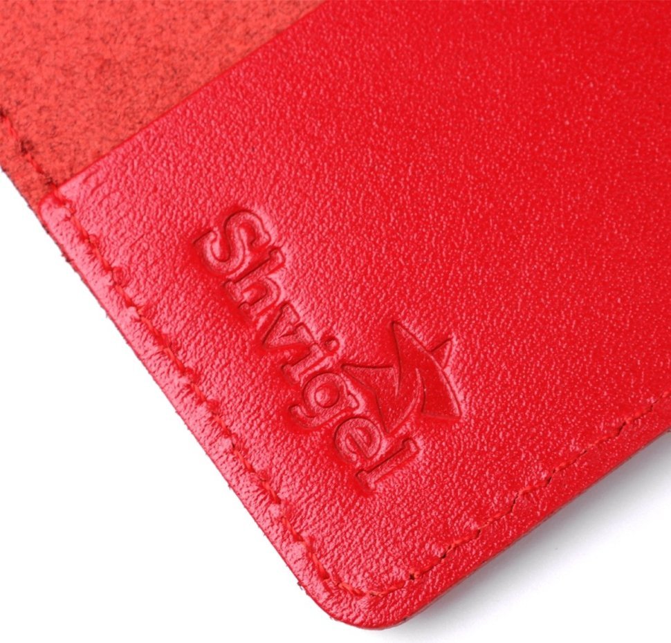 Женская кожаная обложка на паспорт красного цвета с тиснением SHVIGEL (2413981)