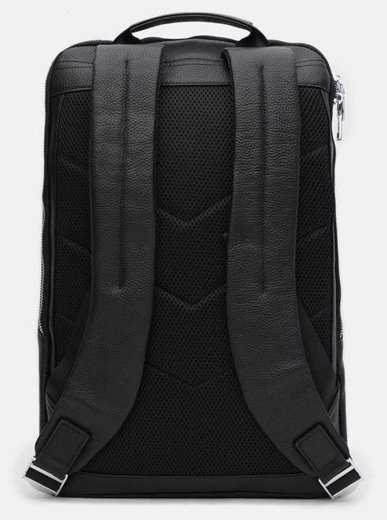 Чоловічий шкіряний рюкзак у класичному чорному кольорі з відсіком під ноутбук Ricco Grande 72433