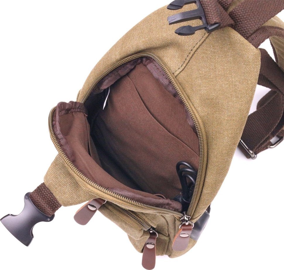 Оливкова чоловіча сумка через плече із щільного текстилю із USB кабелем - Vintage (2421223)