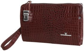 Барсетка на молнии из кожи кроко Vip Collection 102633 (коричневая)