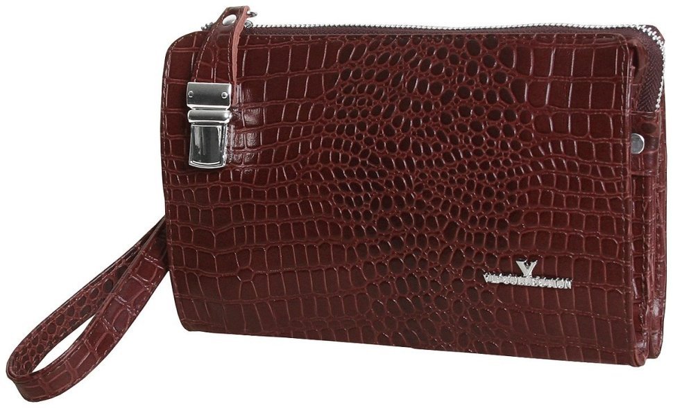 Барсетка на блискавці зі шкіри кроко Vip Collection 102633 (коричнева) фото №1 Барсетка на блискавці зі шкіри кроко Vip Collection 102633 (коричнева) modnotak фото №1