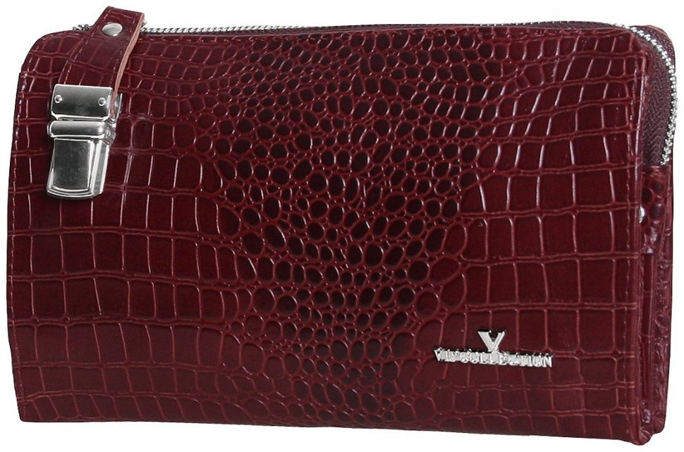 Барсетка на блискавці зі шкіри кроко Vip Collection 102633 (коричнева) фото №4 Барсетка на блискавці зі шкіри кроко Vip Collection 102633 (коричнева) modnotak фото №4