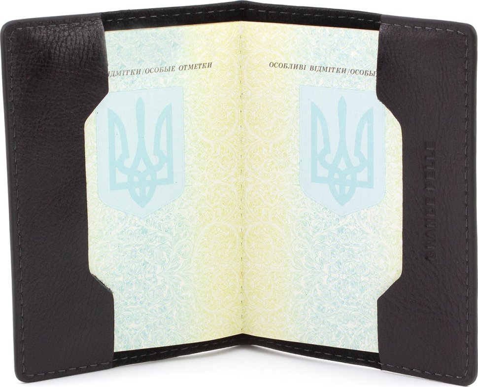Шкіряна обкладинка для паспорта з гербом України - Grande Pelle (13889)