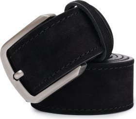 Универсальный замшевый ремень черного цвета с серебристой пряжкой Vintage (2420727)