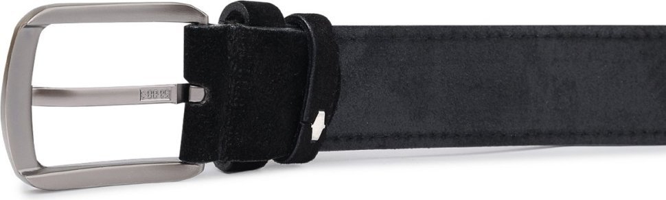Универсальный замшевый ремень черного цвета с серебристой пряжкой Vintage (2420727)