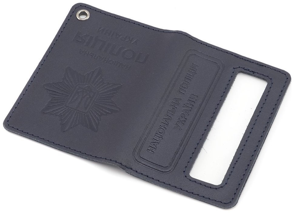 Обложка кожаная темно-синего цвета для удостоверения полиции Украины 103333 modnotak фото №4