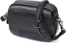 Чорна жіноча сумка-кроссбоді компактного розміру з фактурної шкіри Vintage (2422083)