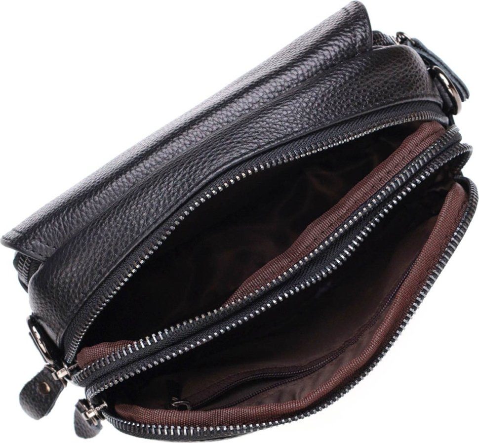 Черная женская сумка-кроссбоди компактного размера из фактурной кожи Vintage (2422083)