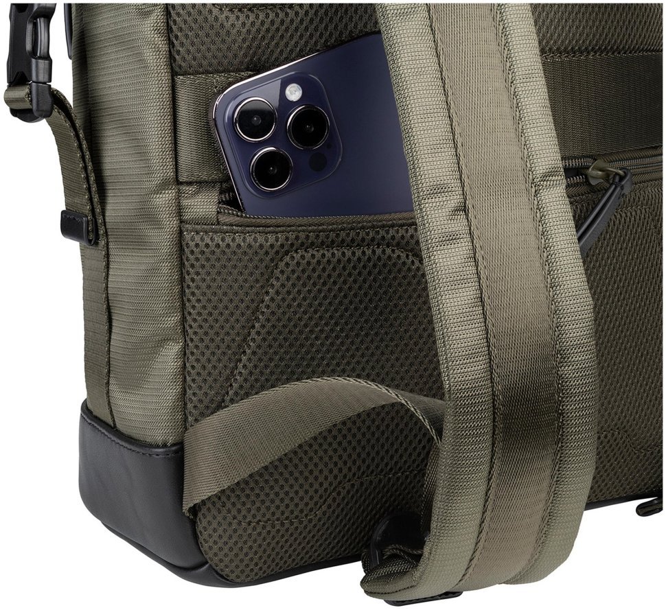 Текстильный рюкзак с кожаными вставками для ноутбука до 14" Tucano Modo Premium 103633 зеленого цвета modnotak фото №4