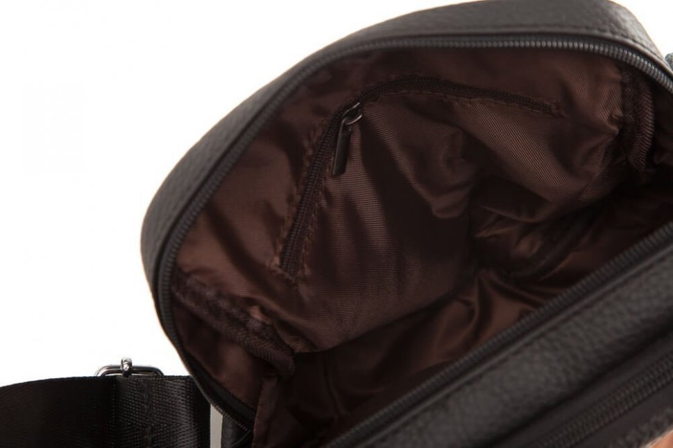 Чоловіча сумка-планшет чорного кольору з натуральної шкіри через плече Tiding Bag (15909)