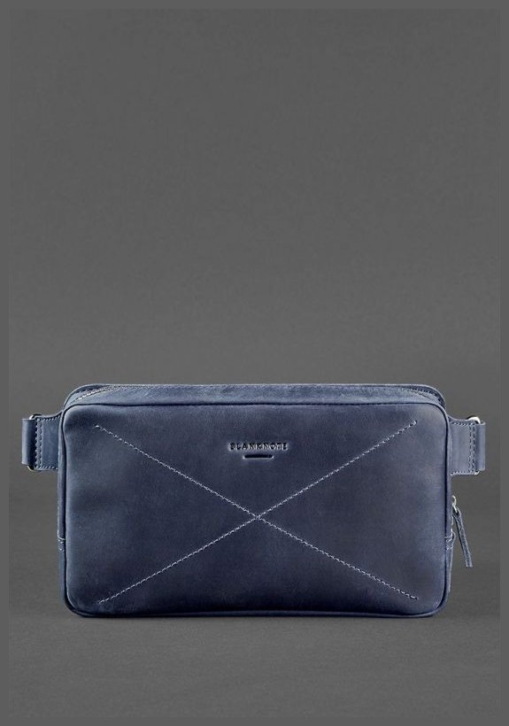 Темно-синяя сумка-бананка ручной работы из натуральной кожи BlankNote Dropbag Maxi (12690)