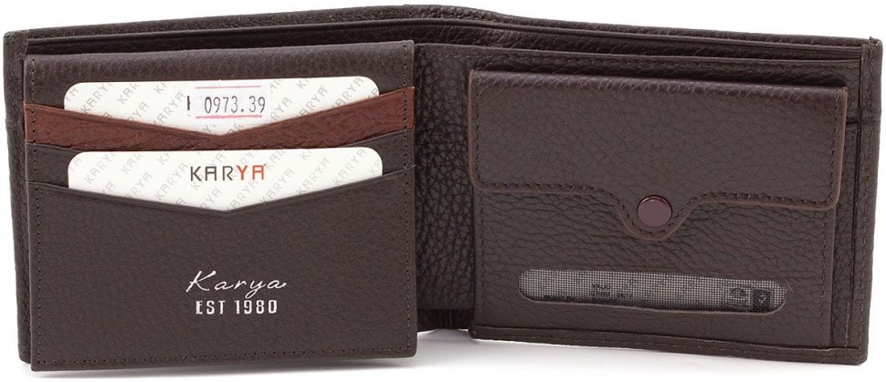 Шкіряне портмоне для чоловіків у темно-коричневому кольорі під карти та монети KARYA (19895)