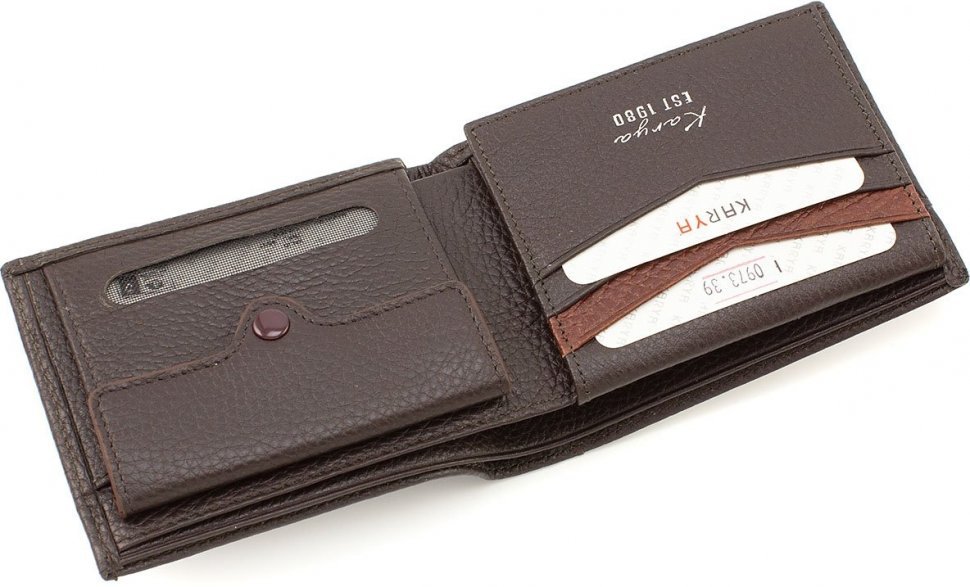 Кожаное портмоне для мужчин в темно-коричневом цвете под карты и монеты KARYA (19895)