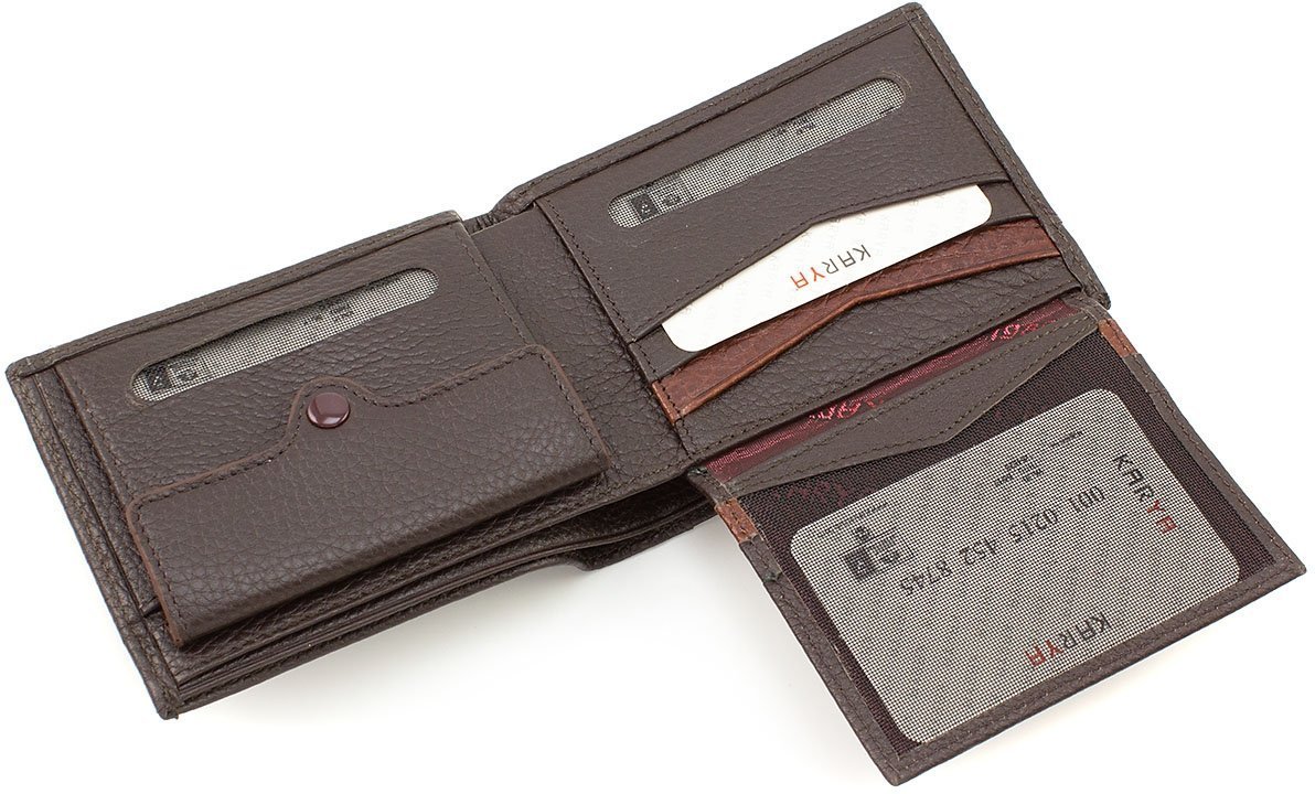 Кожаное портмоне для мужчин в темно-коричневом цвете под карты и монеты KARYA (19895)