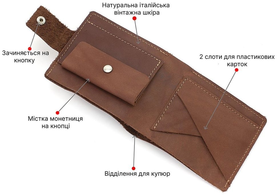 Молодежный кожаный кошелек ручной работы Grande Pelle (73833) No LOGO modnotak фото №4
