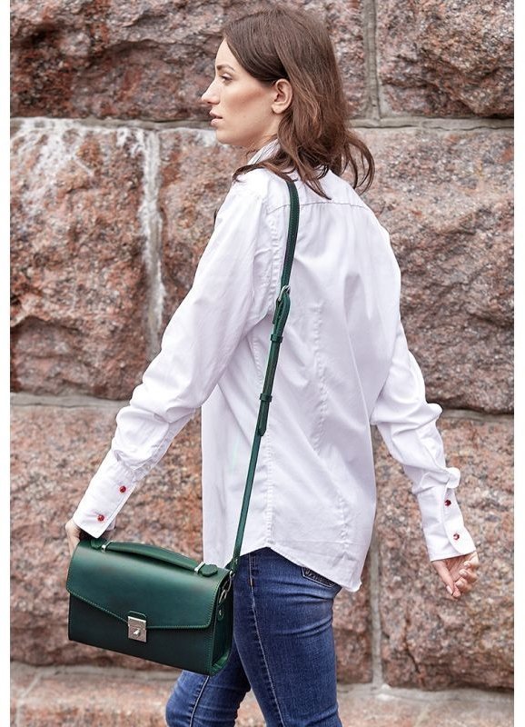 Зеленая сумка-кроссбоди из натуральной кожи горизонтального типа BlankNote Lola (12798)