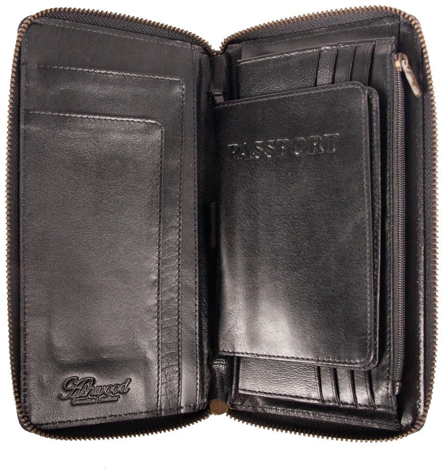 Дорожное мужское портмоне из гладкой кожи со съемным блоком для паспотра Ashwood TW01 черного цвета 94033 modnotak фото №3