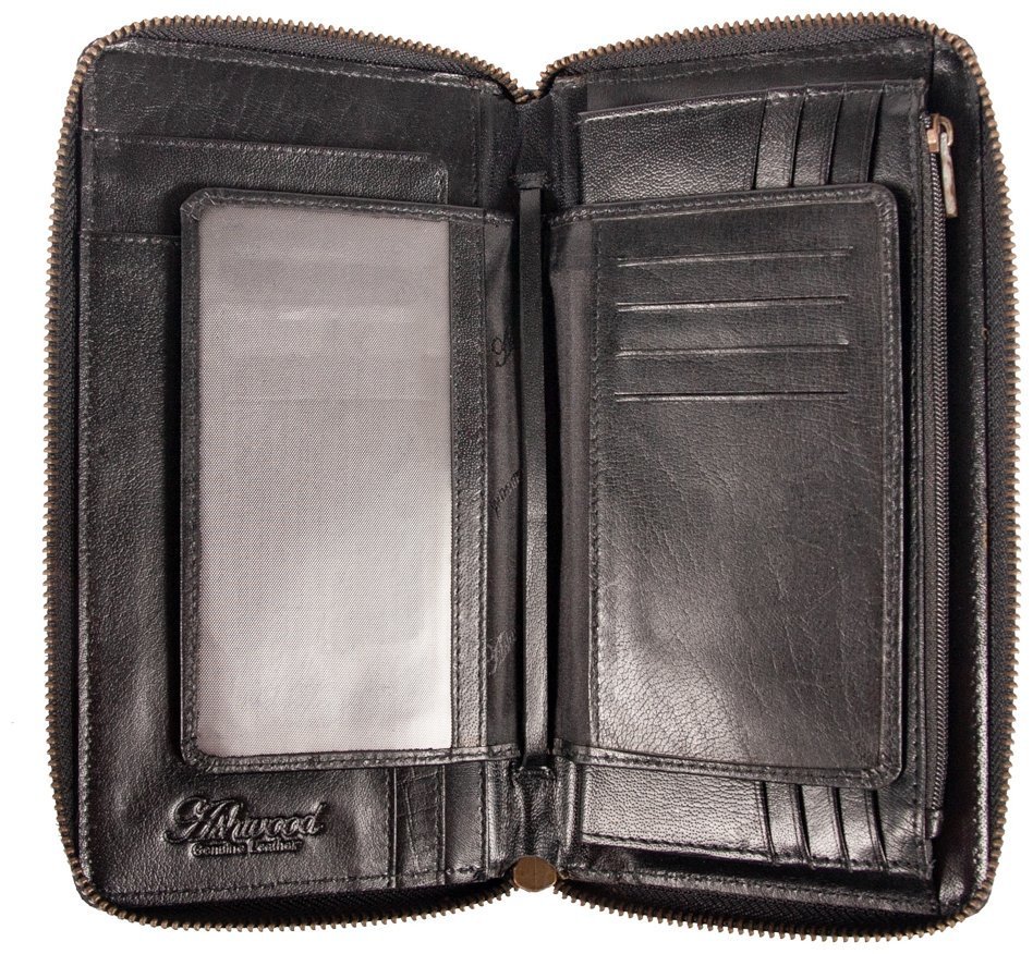 Дорожное мужское портмоне из гладкой кожи со съемным блоком для паспотра Ashwood TW01 черного цвета 94033 modnotak фото №4