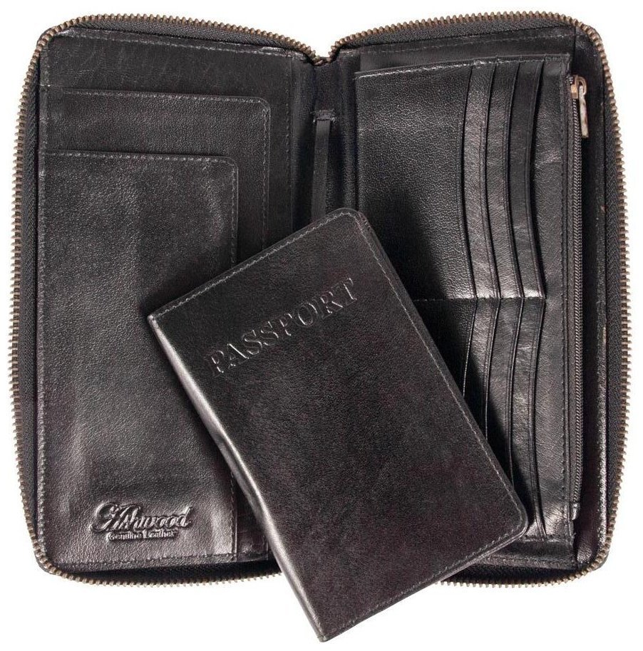 Дорожное мужское портмоне из гладкой кожи со съемным блоком для паспотра Ashwood TW01 черного цвета 94033 modnotak фото №5
