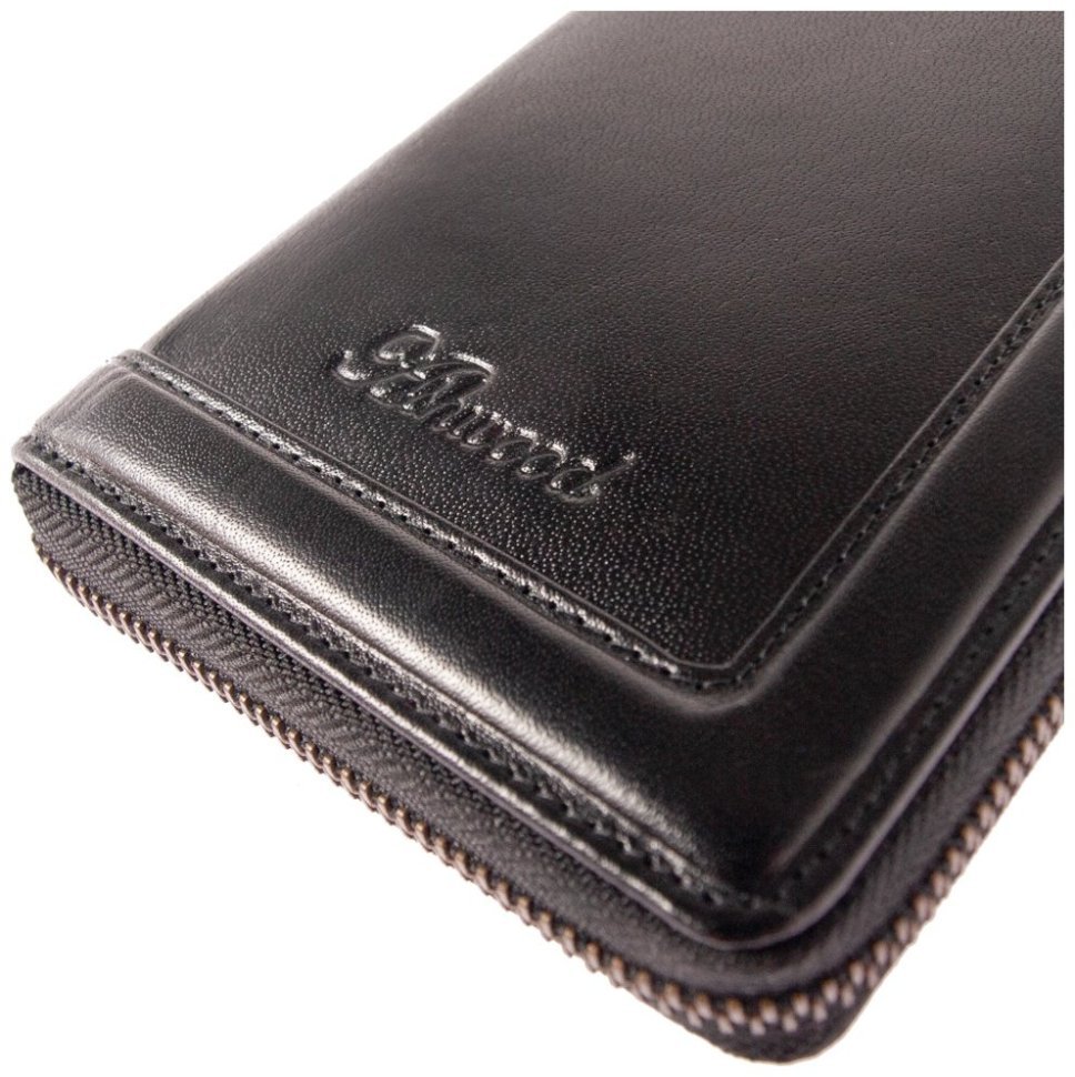 Дорожное мужское портмоне из гладкой кожи со съемным блоком для паспотра Ashwood TW01 черного цвета 94033 modnotak фото №10