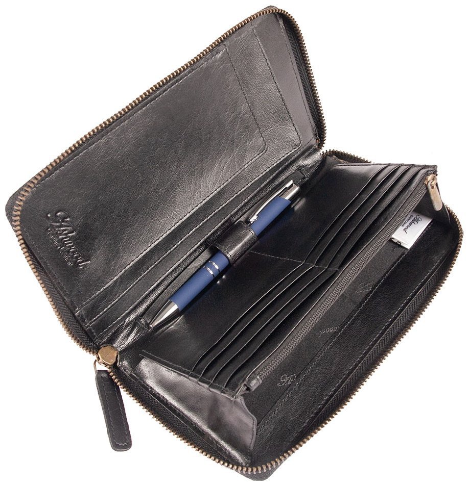 Дорожное мужское портмоне из гладкой кожи со съемным блоком для паспотра Ashwood TW01 черного цвета 94033 modnotak фото №11