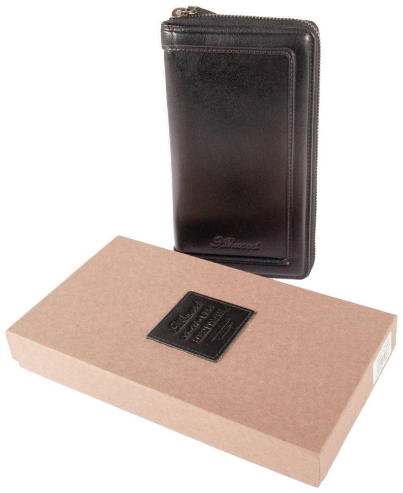 Дорожное мужское портмоне из гладкой кожи со съемным блоком для паспотра Ashwood TW01 черного цвета 94033 modnotak фото №13