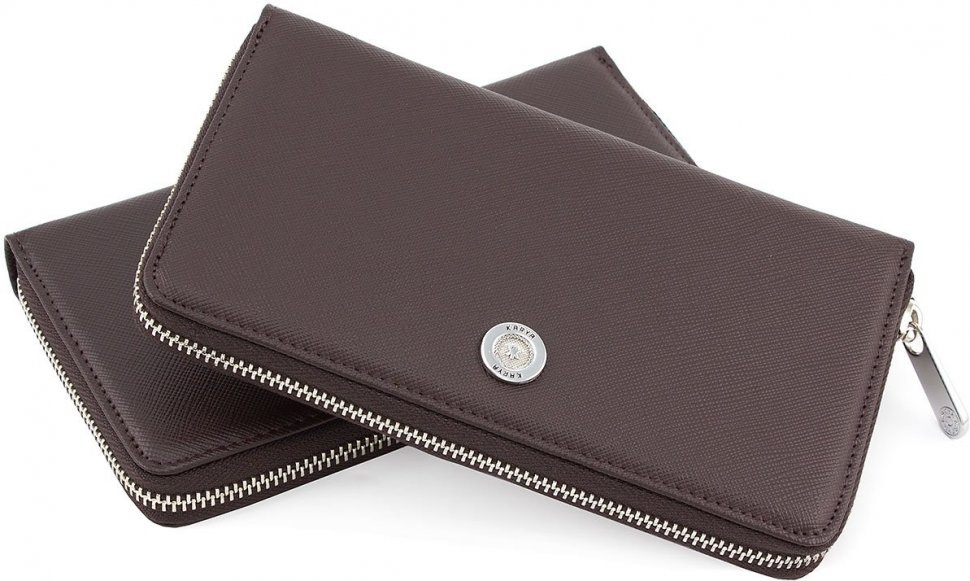 Шкіряний гаманець темно-коричневого кольору на блискавці KARYA (1072-36)