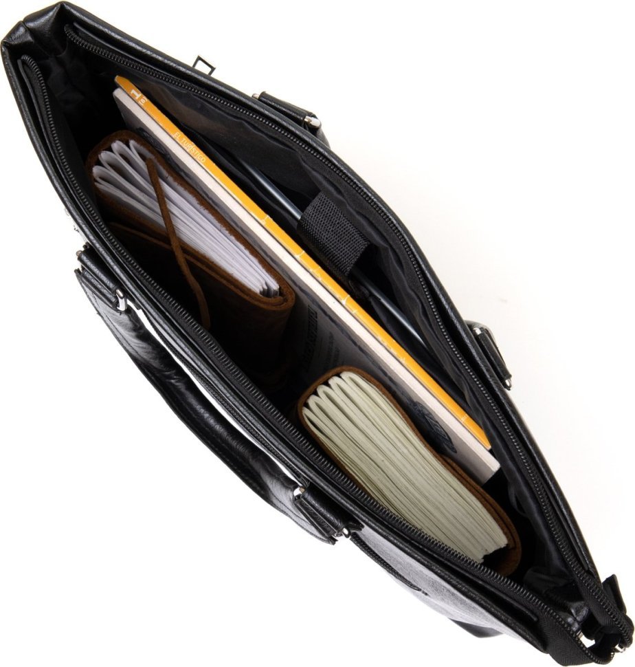 Деловая мужская сумка из кожзама в черном цвете Vintage (20516)
