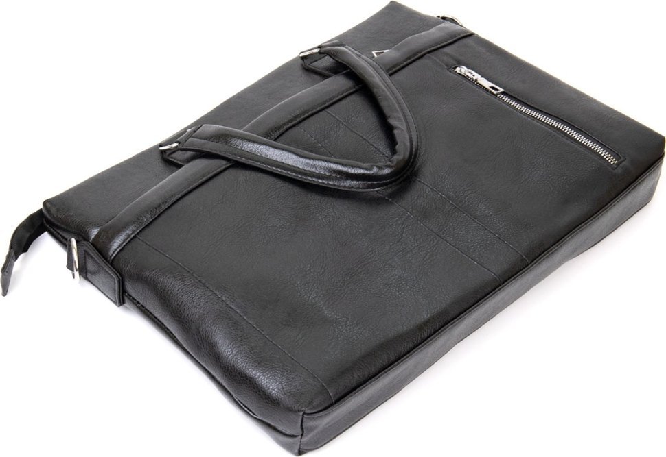 Ділова чоловіча сумка зі шкірозамінника в чорному кольорі Vintage (20516)