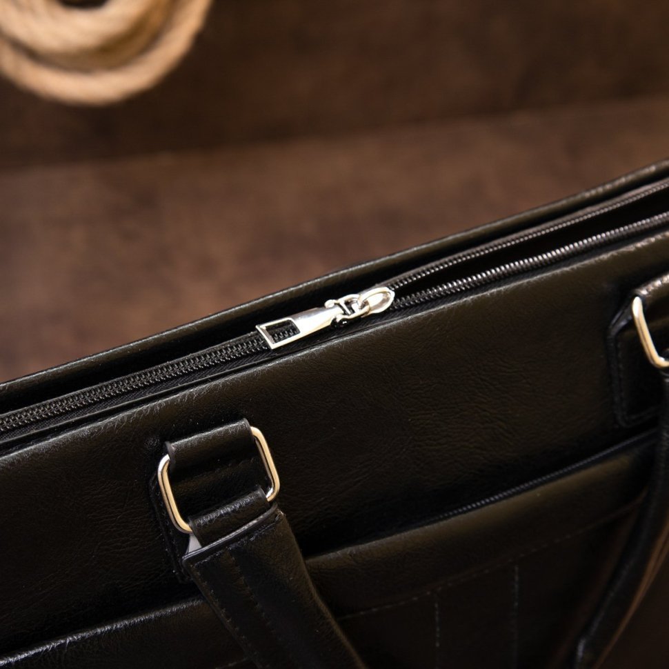 Ділова чоловіча сумка зі шкірозамінника в чорному кольорі Vintage (20516)