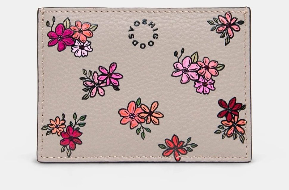 Кардхолдер кожаный женский светло-серого цвета с принтом цветочки Yoshi (Ditsy Floral) 94433 modnotak фото №1