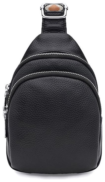 Стильная женская сумка слинг из кожи флотар с текстильным плечевым ремнем Borsa Leather 104533 черная фото №1 Стильная женская сумка слинг из кожи флотар с текстильным плечевым ремнем Borsa Leather 104533 черная modnotak фото №1