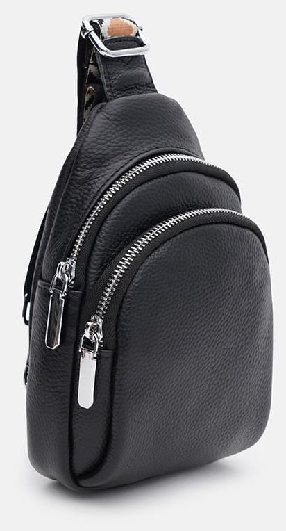 Стильная женская сумка слинг из кожи флотар с текстильным плечевым ремнем Borsa Leather 104533 черная фото №2 Стильная женская сумка слинг из кожи флотар с текстильным плечевым ремнем Borsa Leather 104533 черная modnotak фото №2