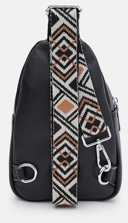 Стильная женская сумка слинг из кожи флотар с текстильным плечевым ремнем Borsa Leather 104533 черная фото №3 Стильная женская сумка слинг из кожи флотар с текстильным плечевым ремнем Borsa Leather 104533 черная modnotak фото №3