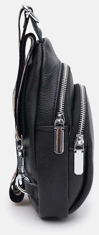 Стильная женская сумка слинг из кожи флотар с текстильным плечевым ремнем Borsa Leather 104533 черная фото №4 Стильная женская сумка слинг из кожи флотар с текстильным плечевым ремнем Borsa Leather 104533 черная modnotak фото №4