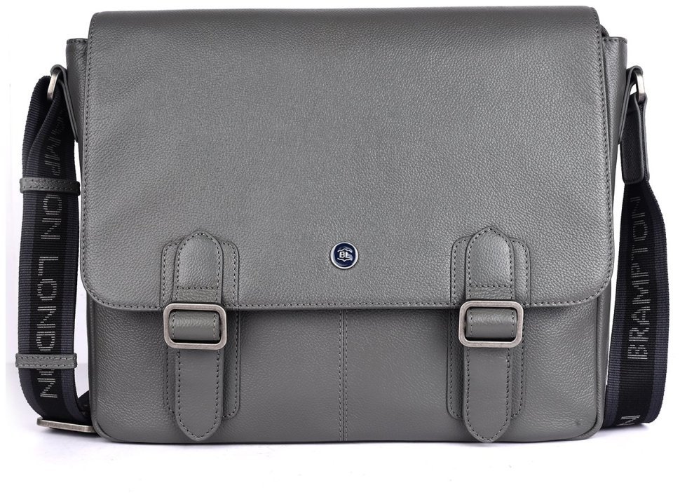 Вместительная мужская сумка мессенджер из натуральной кожи для ноутбука 15" Brampton London Emissary 94533 серого цвета modnotak фото №1