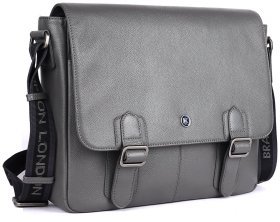 Вместительная мужская сумка мессенджер из натуральной кожи для ноутбука 15" Brampton London Emissary 94533 серого цвета