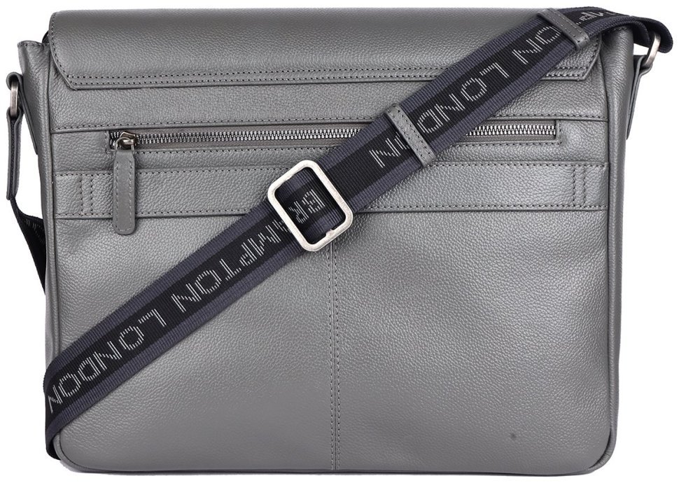 Вместительная мужская сумка мессенджер из натуральной кожи для ноутбука 15" Brampton London Emissary 94533 серого цвета modnotak фото №3