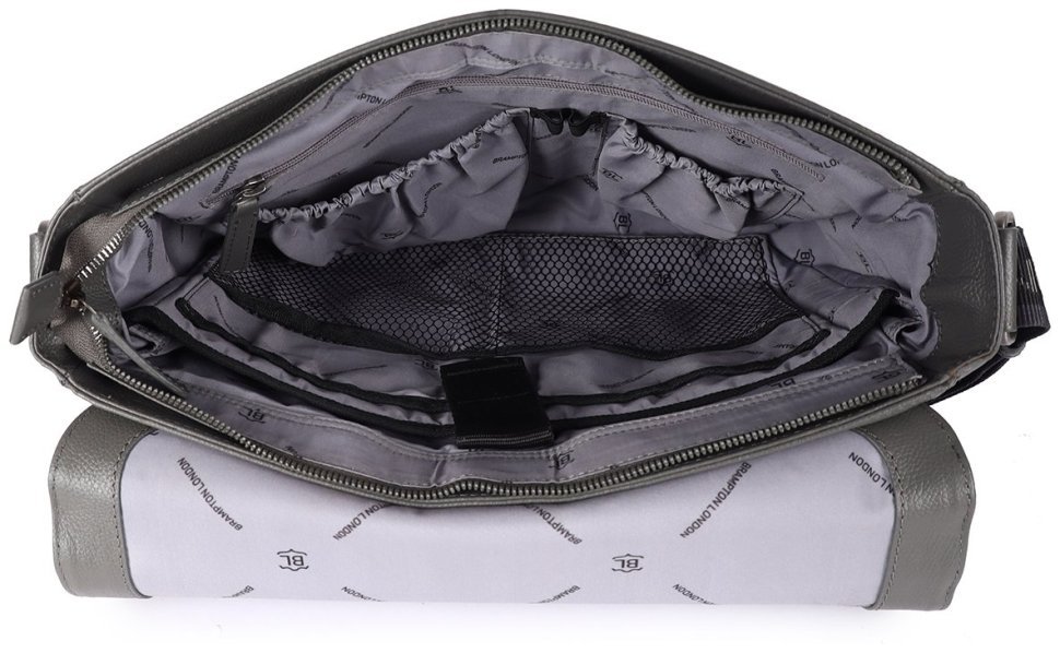 Вместительная мужская сумка мессенджер из натуральной кожи для ноутбука 15" Brampton London Emissary 94533 серого цвета modnotak фото №5