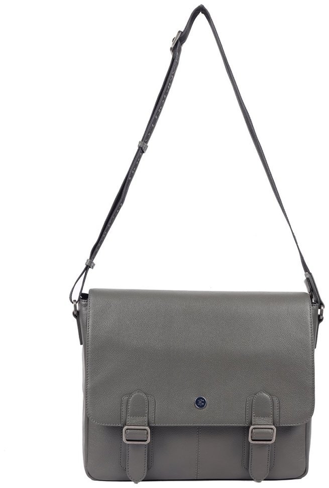 Вместительная мужская сумка мессенджер из натуральной кожи для ноутбука 15" Brampton London Emissary 94533 серого цвета modnotak фото №10