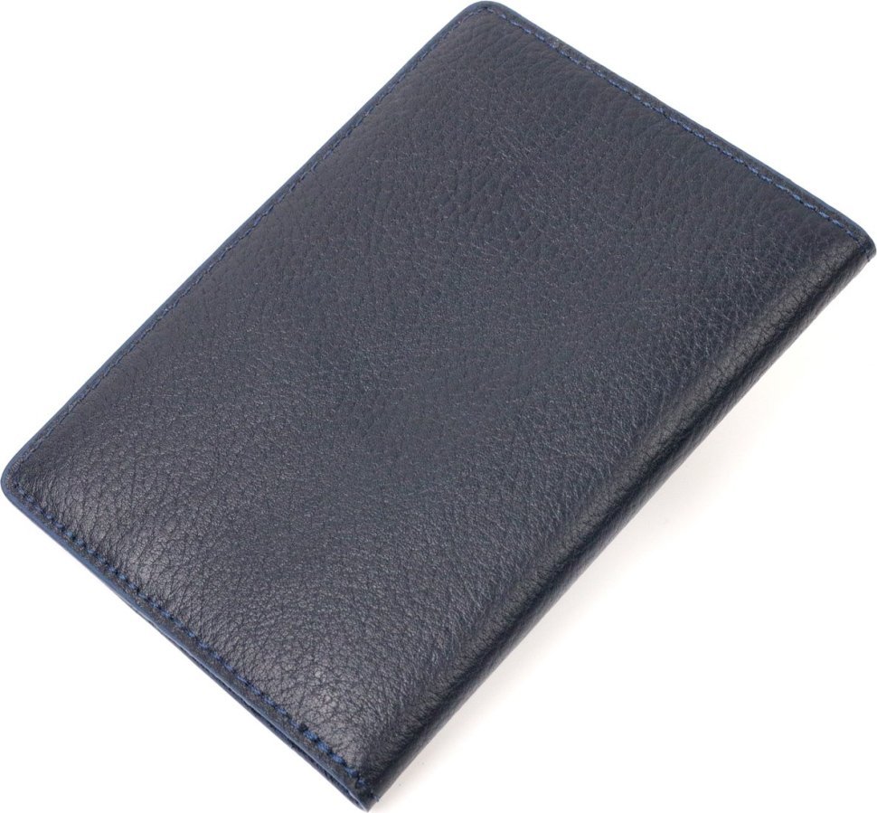 Синя обкладинка на паспорт із натуральної шкіри із зернистою фактурою KARYA (2420919)